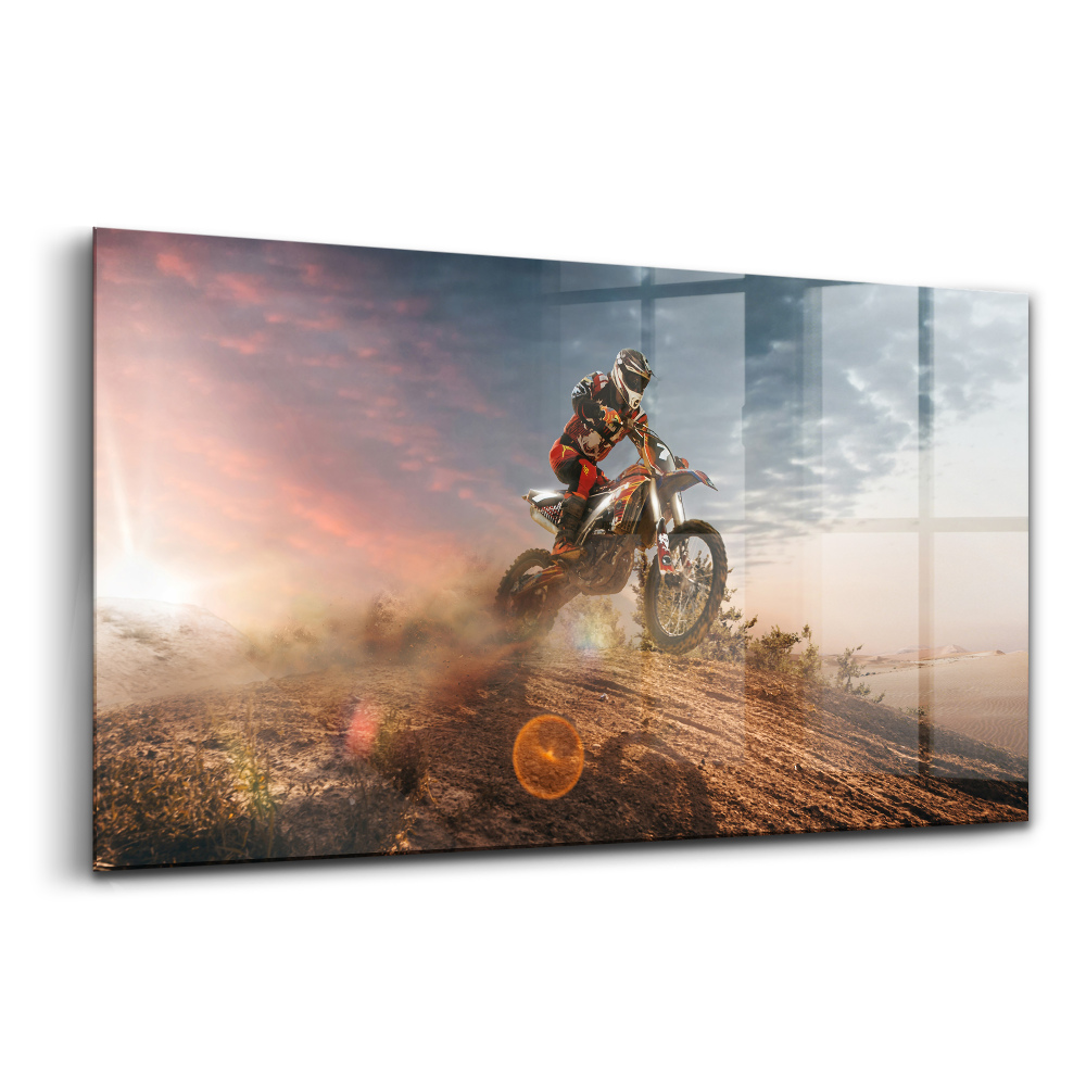 Skleněný obraz Muž na motorce v poušti