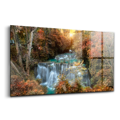 Obraz na skle Západ slunce nad vodopádem