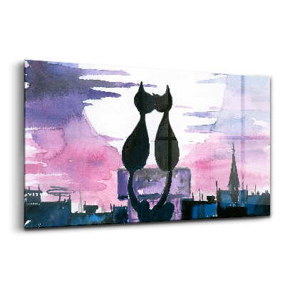 Luxusní skleněný obraz Kočky hledící na měsíc