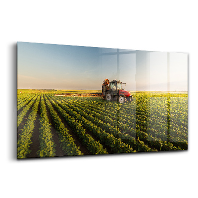 Skleněný obraz na zeď Traktor stříkající pole