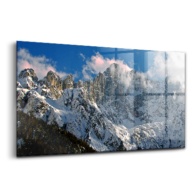 Skleněný obraz Hory pod modrou oblohou