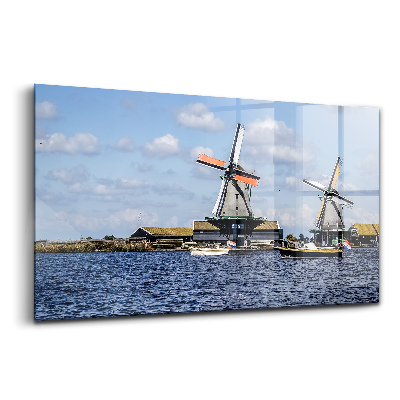 Skleněný obraz Mlýny v Nizozemsku