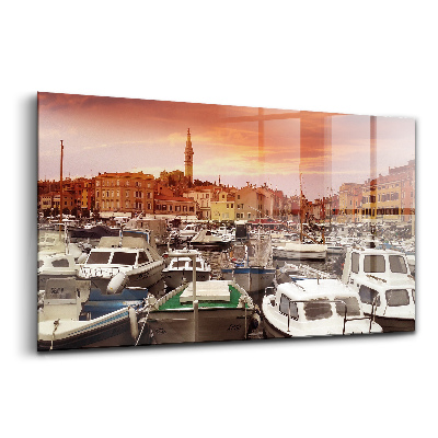 Luxusní skleněný obraz Molo s loděmi v Chorvatsku