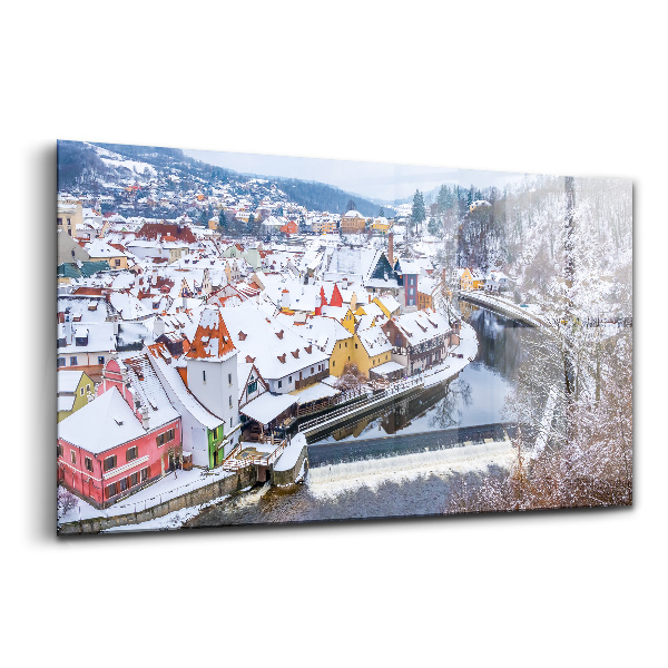 Skleněný obraz na stěnu Panorama města krumlov v zimě