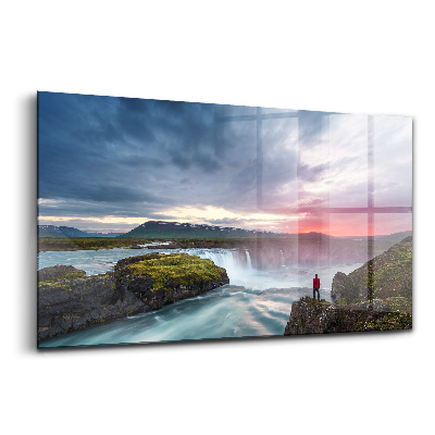 Skleněný obraz na zeď Krajina s vodopádem Godafoss