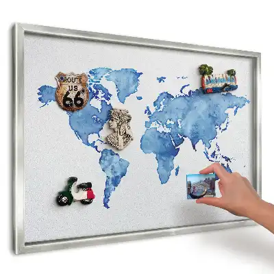 Magnetická nástěnná tabule Modrá akvarelová mapa