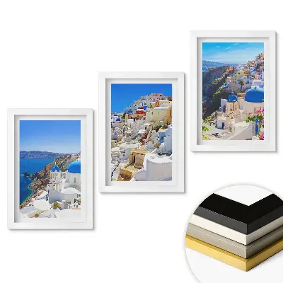 Triptych v rámu Malebné výhledy na Santorini na slunci