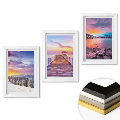 Set obrazů do obýváku Zimní krajiny a západy slunce