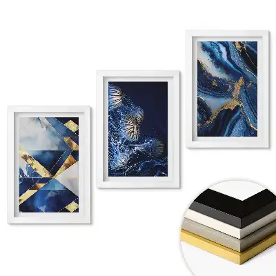 Set obrazů do obývacího pokoje Elegance v odstínech modré a zlaté