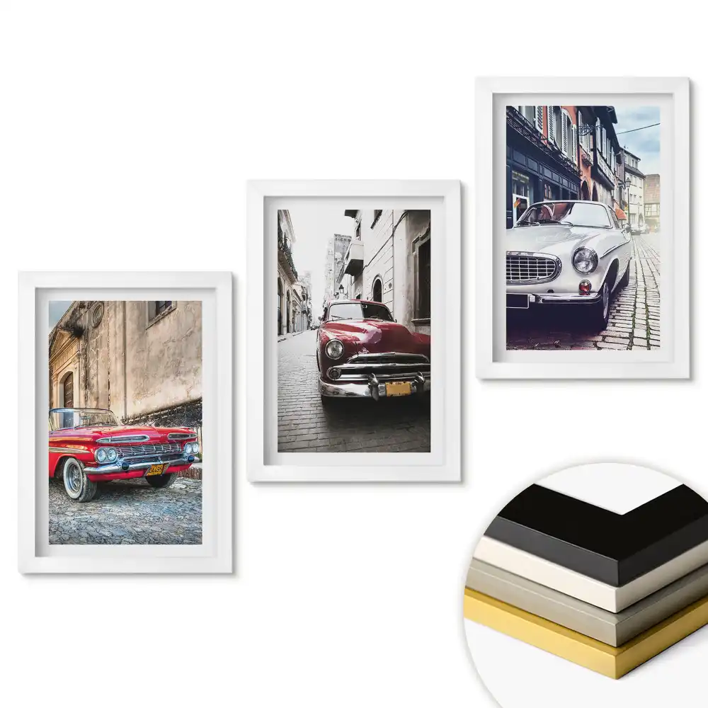 Triptych v rámu Klasická auta v městské krajině