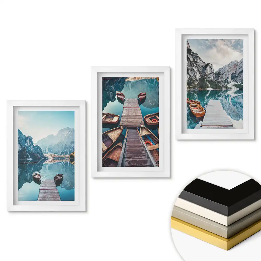 Triptych Klid u jezera v horách v rámu