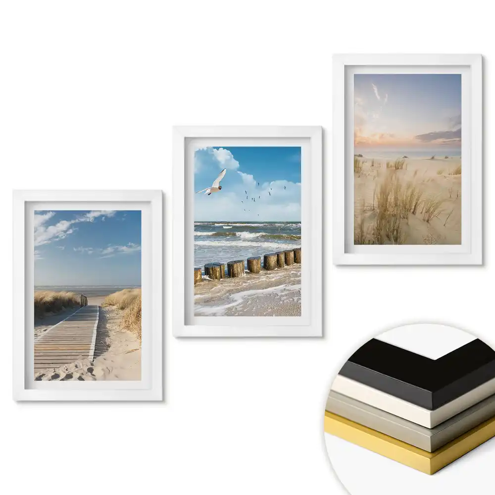 Triptych Klidné pláže a výhledy na moře v rámu