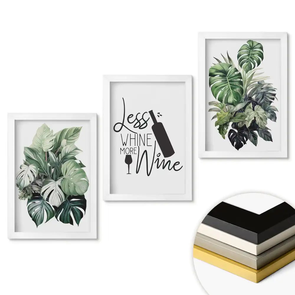Triptych v rámu Zelená oáza s vínem