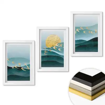 Triptych v rámu Zlatí ptáci nad klidným mořem