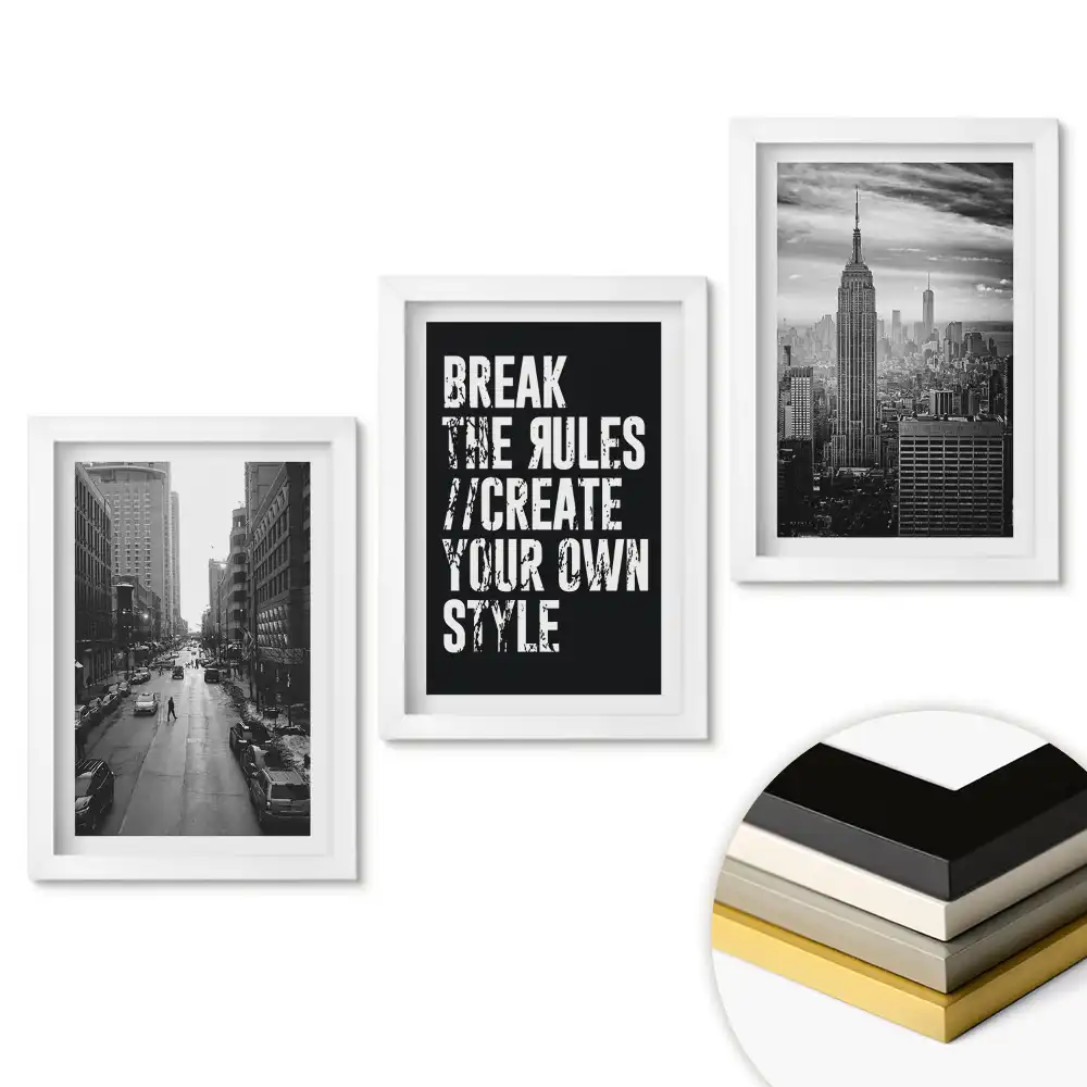 Triptych v rámu s motivem moderního městského stylu