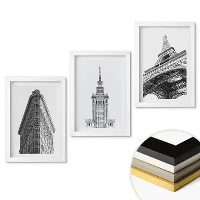 Sada obrazů do obývacího pokoje Architektonické ikony v monochromatickém stylu