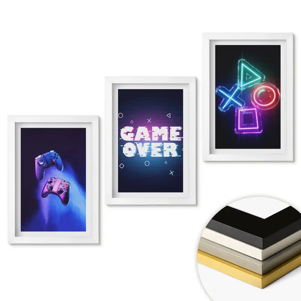 Triptych moderních her na zeď v rámu