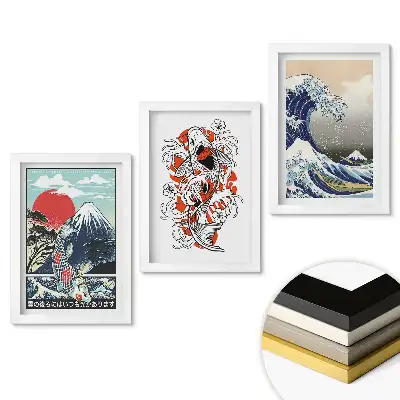 Triptych v rámu Japonské umění: Vlny a kapr