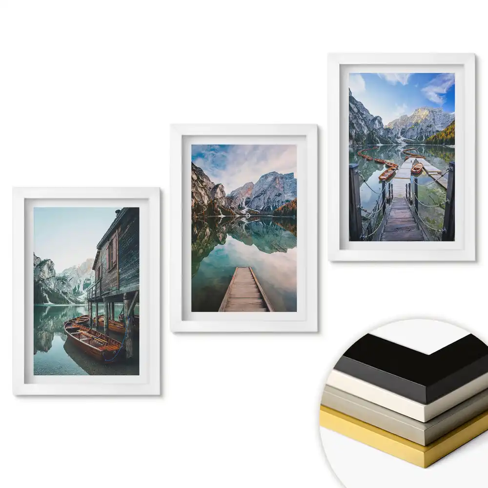Triptych v rámu Klid u jezera v horách