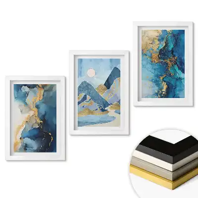 Triptych v rámu Abstraktní krajiny v odstínech modré