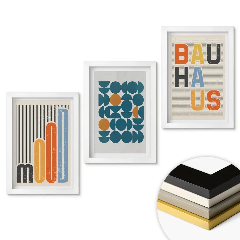 Sada obrazů do obývacího pokoje Moderní grafika ve stylu Bauhaus