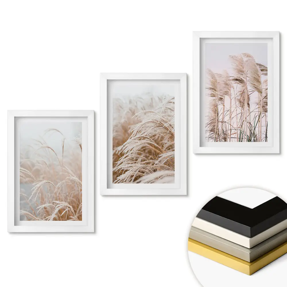 Triptych v rámu Jemné trávy v pastelových odstínech