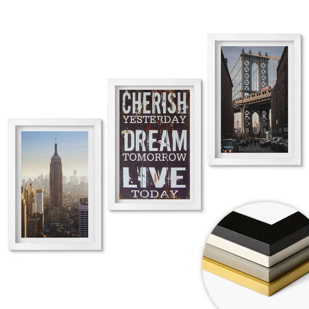Triptych Pohledy na New York a inspirativní slogany v rámu