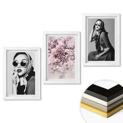 Triptych v rámu Stylové portréty s květinovými akcenty