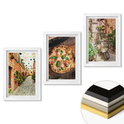 Set obrazů do obýváku Okouzlující uličky, lahodná pizza, italská atmosféra