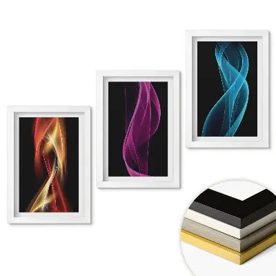 Triptych v rámu Barevné vlny světla na černém pozadí