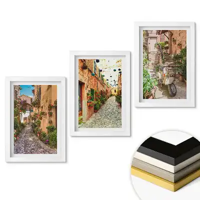 Triptych Okouzlující uličky plné květin v rámu