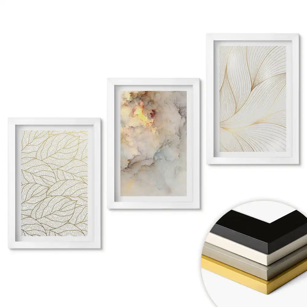 Triptych v rámu s elegantními minimalistickými motivy