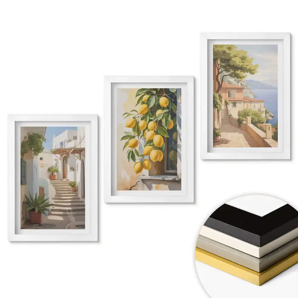 Set obrazů do obývacího pokoje Malebné výhledy a šťavnaté citrony