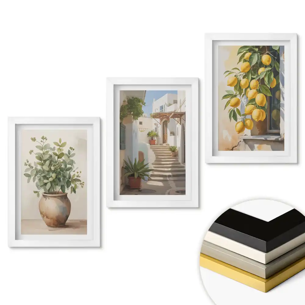 Triptych Květiny a citrony v rámu