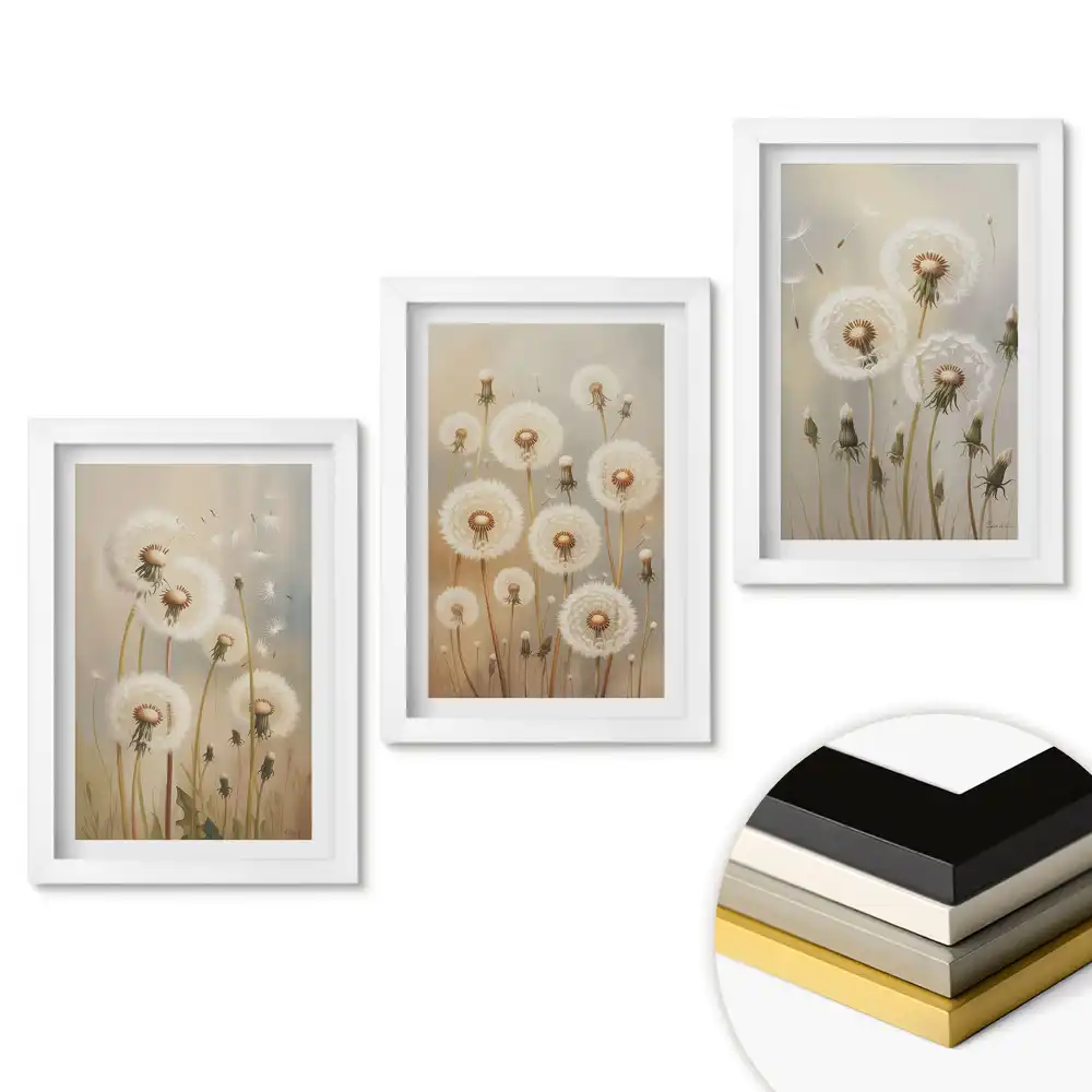Triptych v rámu Jemné pampelišky v pastelových odstínech