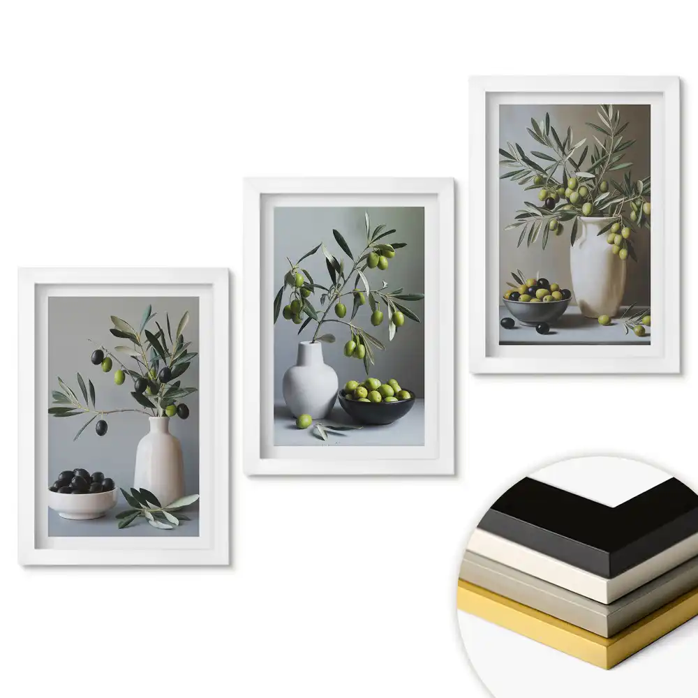 Sada obrazů do obývacího pokoje Olivová inspirace v minimalistickém stylu