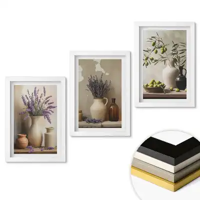 Triptych v rámu Květiny a olivy v rustikálním stylu