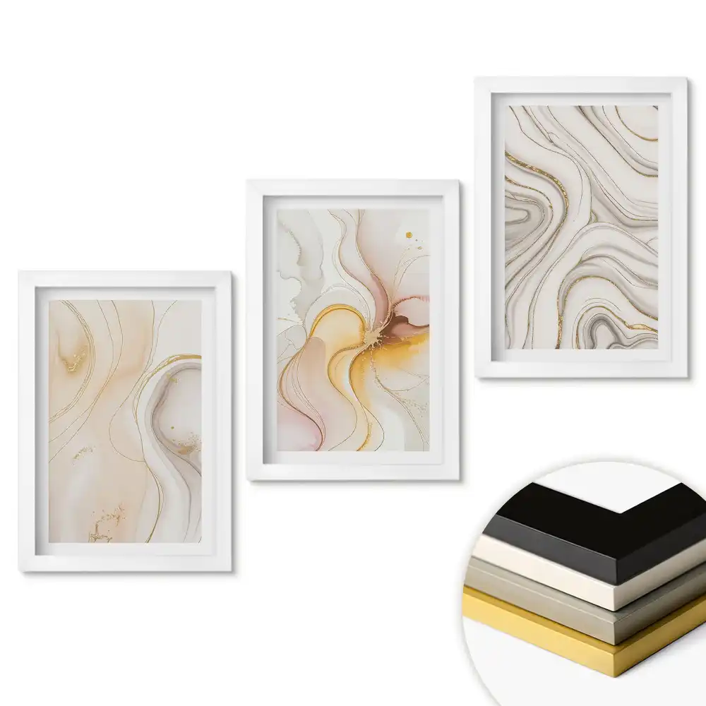 Triptych Abstraktní kompozice s jemnými vzory v rámu