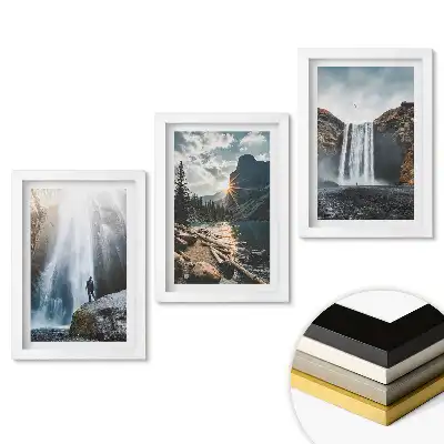 Triptych Vodopády v malebné přírodní krajině v rámu
