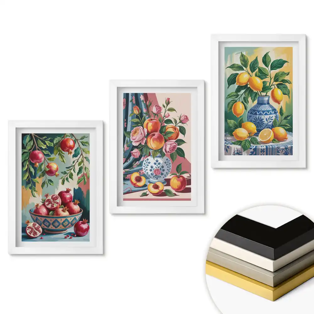 Triptych Ovocné inspirace v rámu v barevné grafice