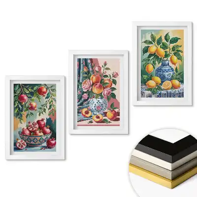 Triptych v rámu Ovocné inspirace v barevné grafice