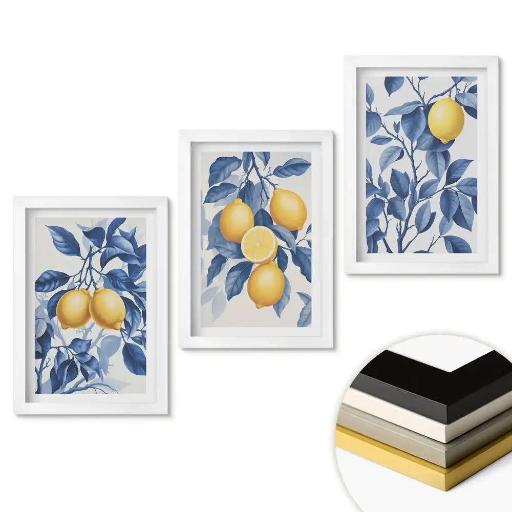 Set obrazů do obývacího pokoje Citronová inspirace v modrých odstínech