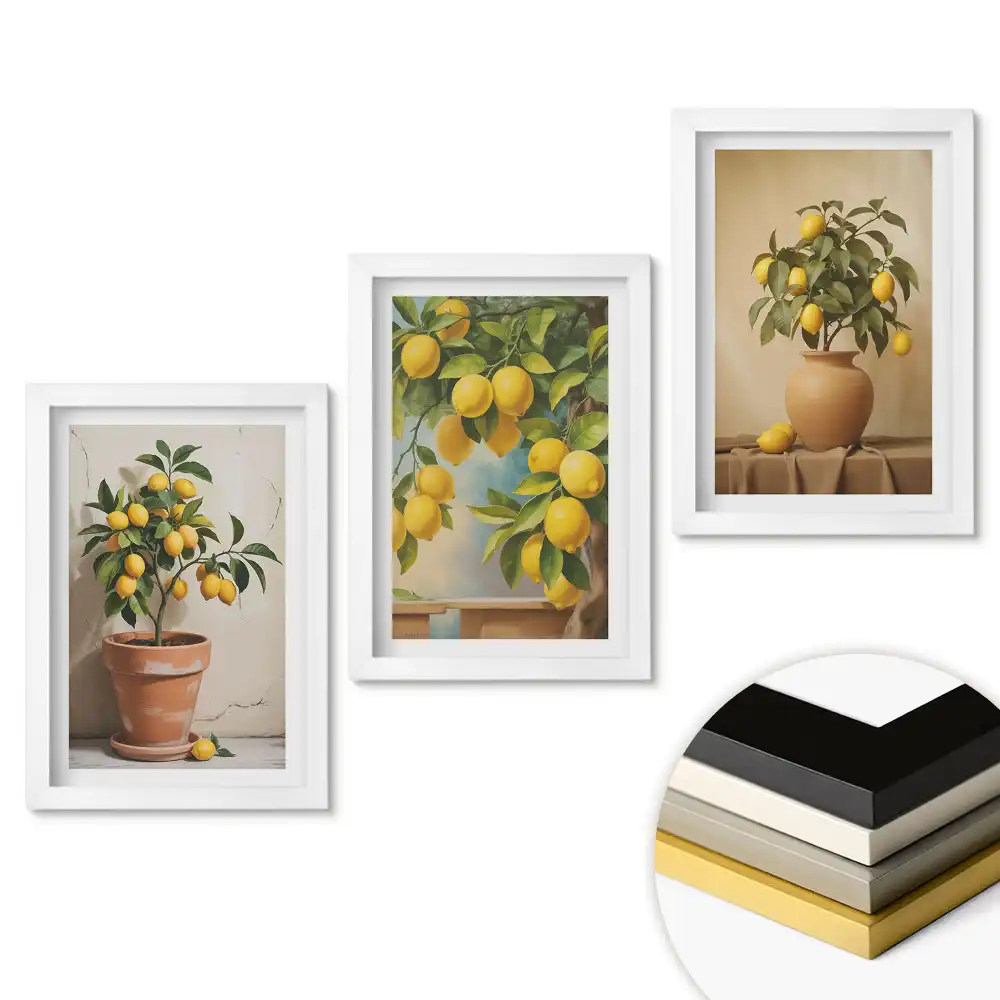 Triptych v rámu Citronové květy v různých aranžmá