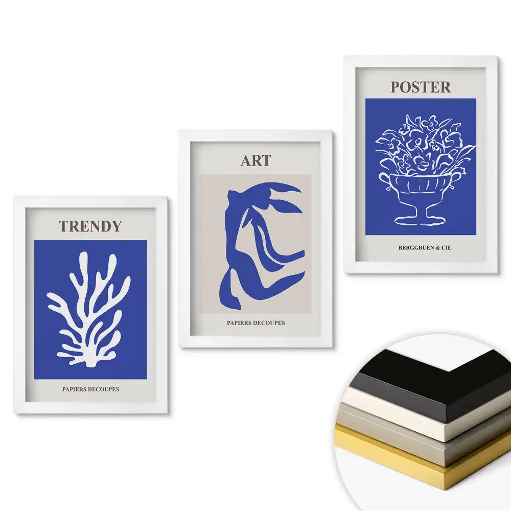 Moderní triptych v rámu s grafickým uměleckým motivem