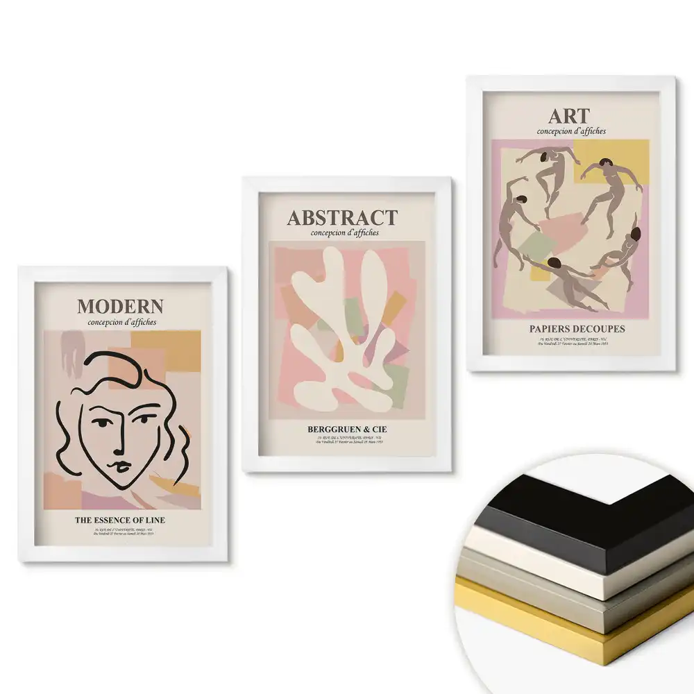 Triptych v rámu se stylovou grafikou pro moderní interiéry