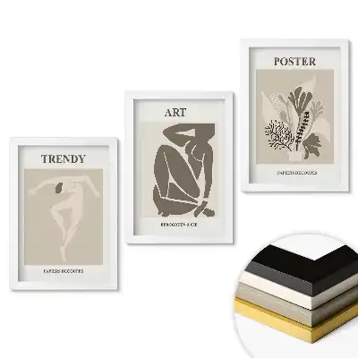 Set obrazů do obýváku Moderní grafika v tlumených barvách