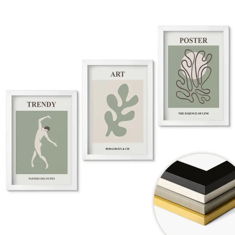 Moderní triptych v rámu s interiérovou grafikou