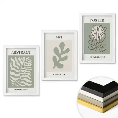 Moderní triptych v rámu s abstraktními tvary