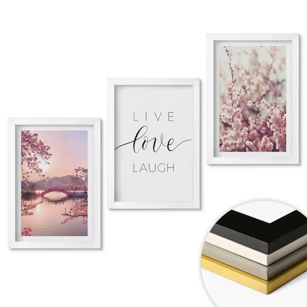 Triptych Květiny a inspirativní poselství života v rámu