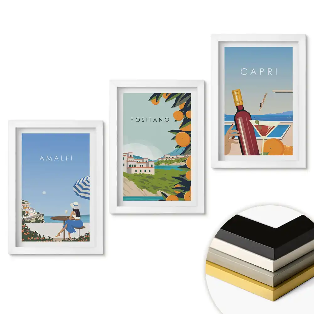 Set obrazů do obývacího pokoje Dovolená v Itálii Amalfi Positano Capri